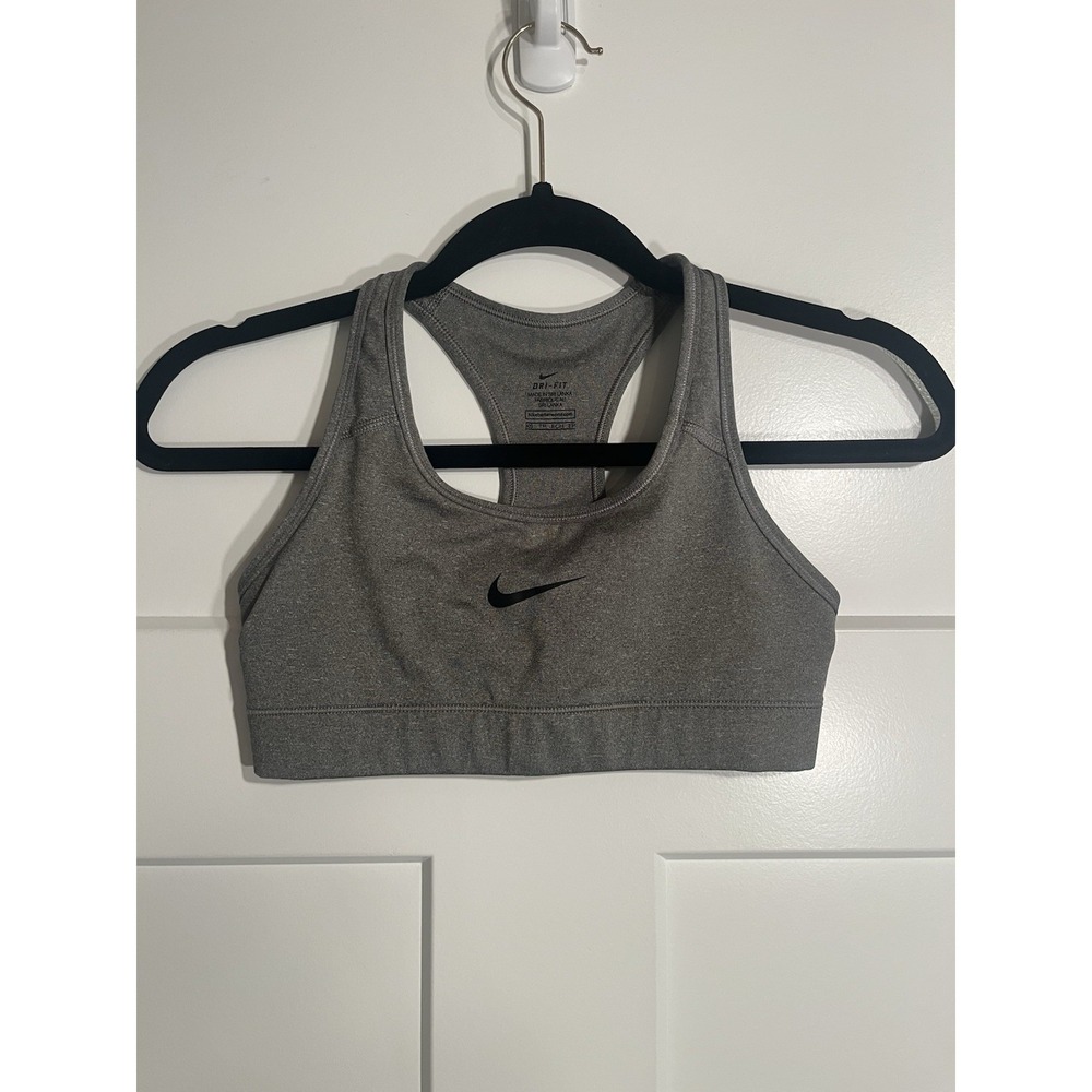 Nike Dri-FIT Sports Bra Women XS Gray Heather Racerback Swoosh Workout